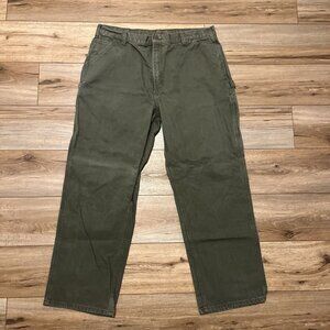 Men's Carhartt Carpenter Duck Canvas Jeans SZ 40x32 Green B11 MOS Dungaree Fit